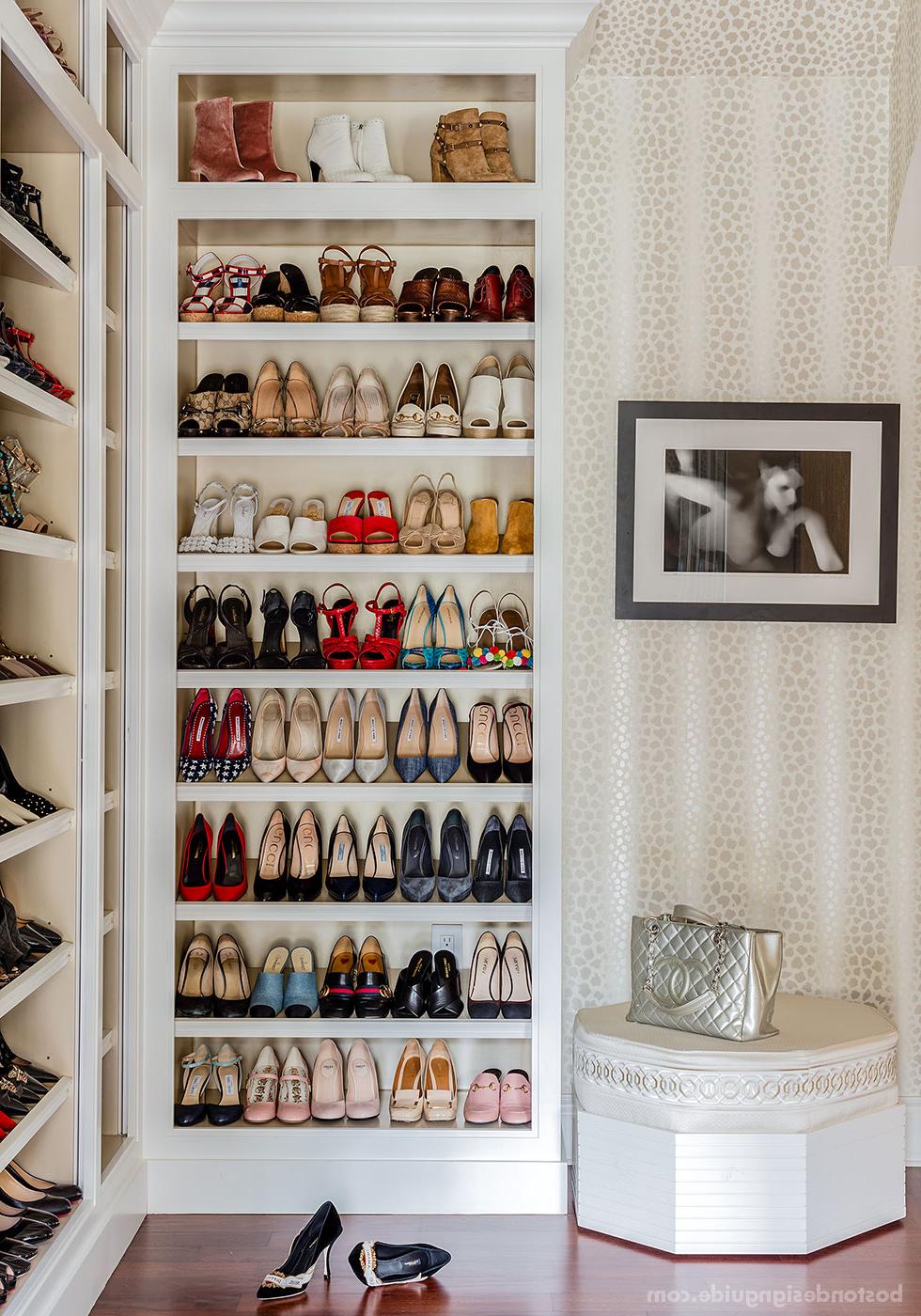 Luxe custom closet design for shoes by Betsy Bassett Interiors