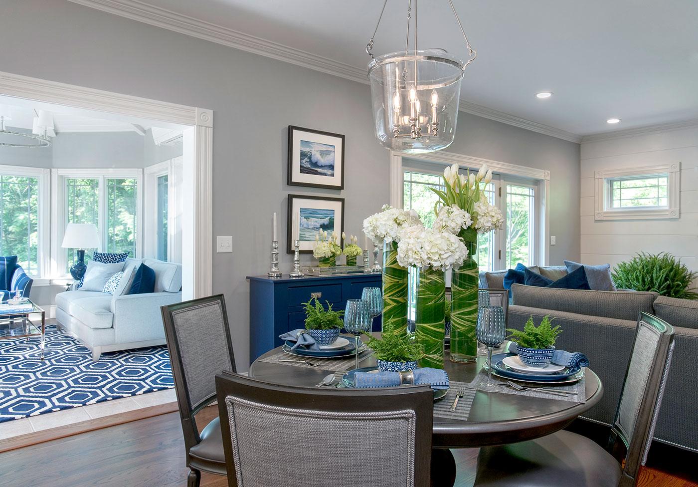 Elegant dining room with classic blue