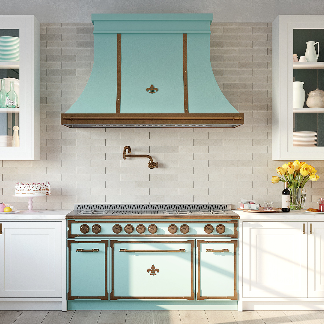 L'Atelier teal oven and hood 
