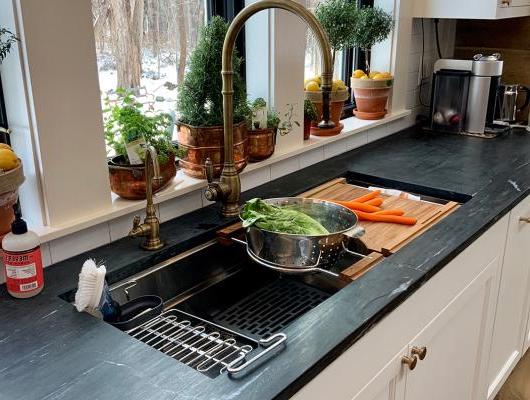 High-end kitchen renovation using the Kallista Multiere Stainless Steel Sink, 可在飞溅下载